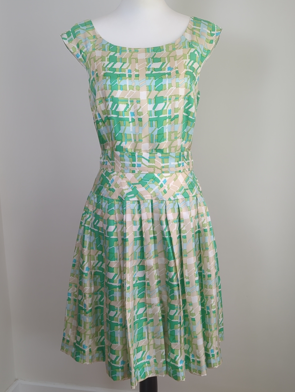Kate Spade New York Retro Mint Green Plaid 100% Silk Fit & Flare Dress SIZE 6